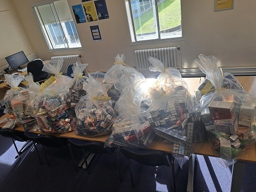 Suspected illicit vapes and cigarettes seized by police from shops in Newcastle. 