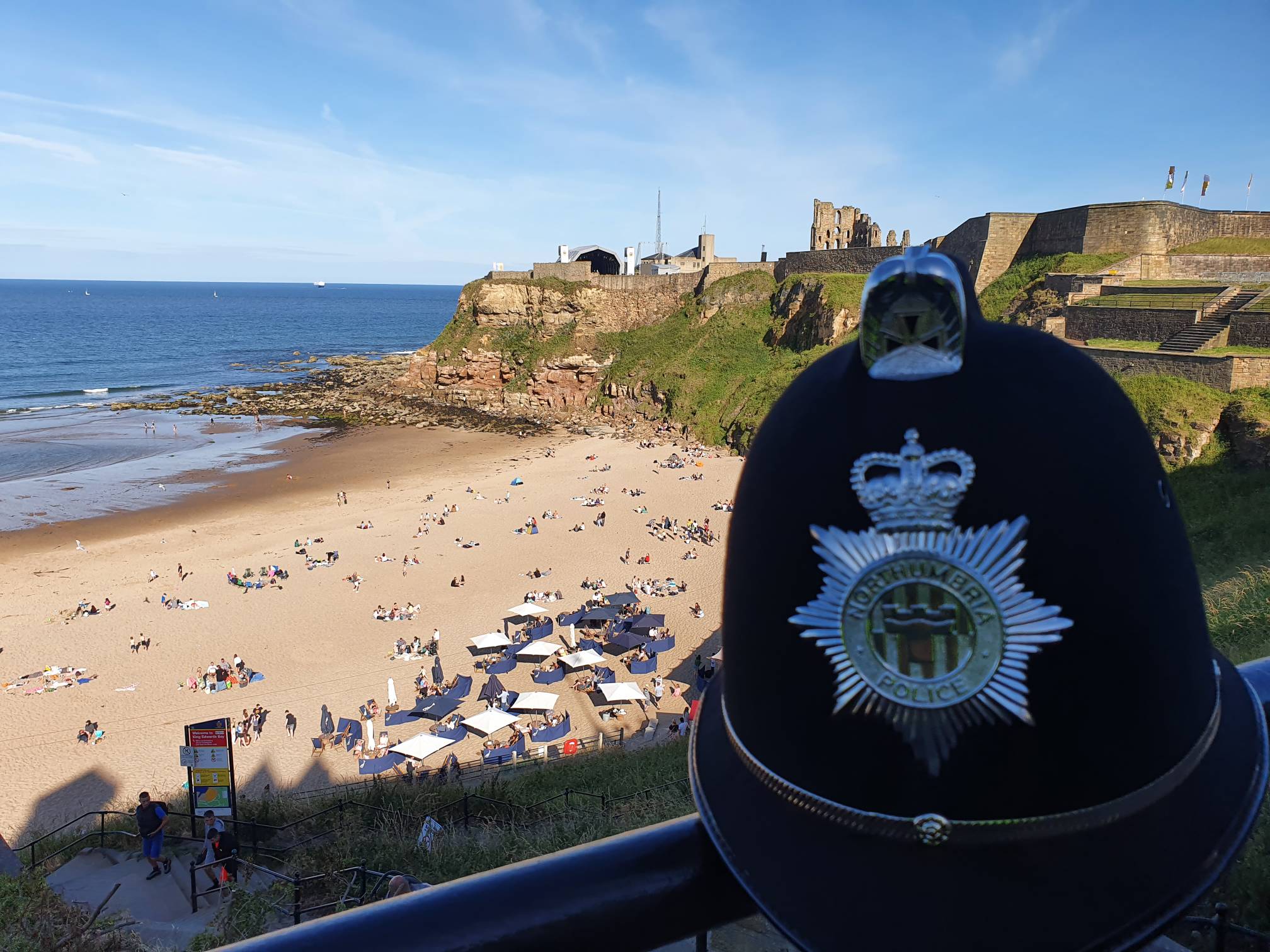 A police hat near Tynemouth priory